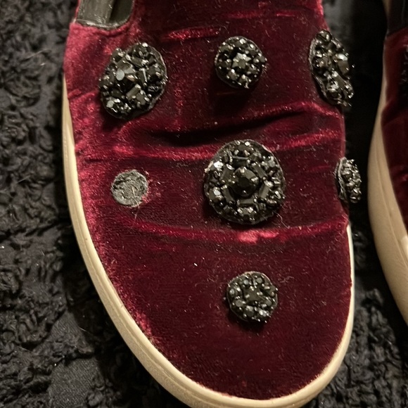Michael Kors Velvet Embellished Slide On Sneakers Plum Maroon 7 - Picture 5 of 7